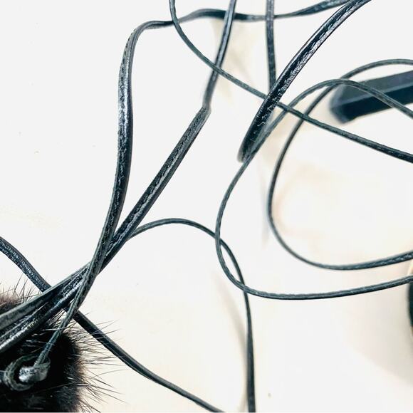 JIMMY CHOO Classic Black Pointy Toe Open Fur Pom Tie Wrap Heeled Mules Shoes 36 - Picture 13 of 16